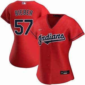 Womens Cleveland Indians Shane Bieber Cool Base Replica Jersey Red